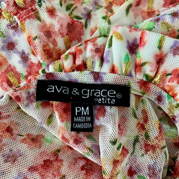 Ava & Grace Short Sleeve Lined Floral Print Top Women's Petite Medium - Picture 7 of 8